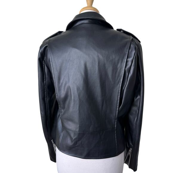 GREY LAB Faux Leather Biker Jacket Black Silver Hardware Size SMALL - Picture 2 of 11